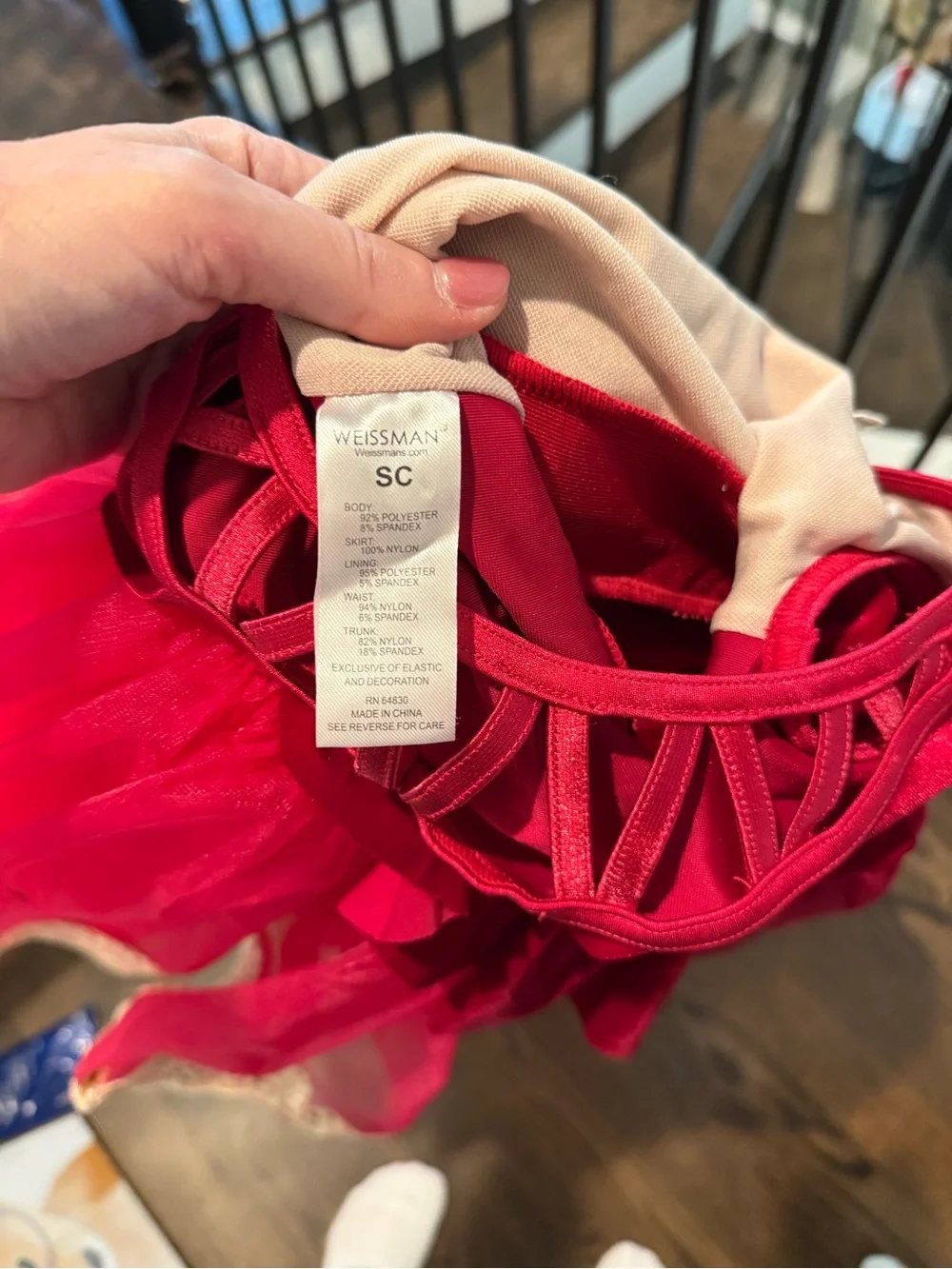Weissman Red Tulle Ballet Costume with Cream Lace Appliqué